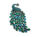 Peacock brooch with colorful rhinestones and crystals in retro bronze finish - Large Size / Green