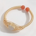 Handcrafted 14K gold plated wire wrapped bracelet with labradorite and orange beads - Red Jasper