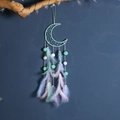 Handmade mint moon dreamcatcher with soft feathers and pompons for girls room decor - Green Moon