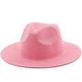 Pink straw panama hat for women featuring a wide brim and classic fedora crown for summer - Pink