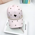 Roze baseballpet met strass-steentjes, zwart hartpatroon en glinsterende ketting - Volwassen maat (56-60cm) / Roze