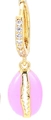 Pink oval enamel drop earring with gold jagged detail and sparkling clear crystals - Pink - Zirconia Hoop