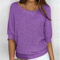 Damen Strickpullover in Lila mit Rundhalsausschnitt und modischen Dreiviertel-Ärmeln - 3XL / Oberteile / Lila