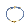 Detail of light blue braided rope bracelet with 18K gold heart charm and leaf slider - Sky Blue (Heart)