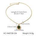Detail showing dimensions of vintage gold necklace with green semi-precious stone pendant - Gold Green Stone Pendant Twist Chain Necklace (HC-N40738-GN)