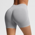 Seamless high-waisted peach lift yoga shorts in light grey breathable knit fabric - Light Gray
