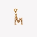Gold plated 18K M letter pendant with white pearls and spring clasp for DIY necklaces - Letter M