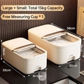 Kitchen rice storage box set in cream white with clear window and two size options - Set of 2-5kg+10kg (15kg Total) / Cream