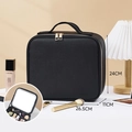 Black large capacity makeup bag with LED mirror and cross-grain leather finish - Black PU [Rechargeable LED Mirror]