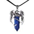 Collier dragon argenté avec pierre naturelle hex-prisme bleue et cordon noir - Collier Lapis-Lazuli (avec cordon)