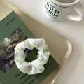 White organza scrunchie with green polka dots on a minimalist aesthetic tray - Green Large Polka Dot