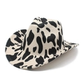 Classic cow print western cowboy hat with thick fabric and wide brim shown at 45 degrees - M (56-58cm) / Beige