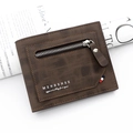 Dark brown men's bifold wallet with matte texture and convenient zippered coin pocket - Dark Coffee