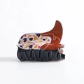 British style hair claw clip with vintage floral pattern and brown glossy finish - Floral Patchwork Boot Style