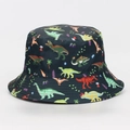 Sombrero de pescador negro clásico con estampados de dinosaurios para protección solar - M (56-58cm) / Dinosaurio de Dibujos Animados Fondo Negro (#04)