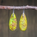 Bohemian teardrop earrings with green imperial stone and silver hooks on branch - Solid Green Teardrop