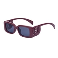 Rectangle square sunglasses with burgundy frame, dark grey lenses and golden side logos - Jujube Red Gray Lens