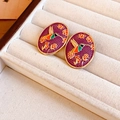 Exquises boucles d'oreilles ovales en émail avec motifs colibris colorés sur fond violet - 49# Tige en acier-Violet-Ovale