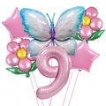 Butterfly birthday balloon set featuring a gradient butterfly and pink number 9 balloon - Number 9 / Pearlescent Pink