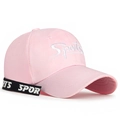 Pink baseball cap with white Sports embroidery and contrast side ribbons - Adjustable / Pink