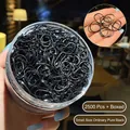 Pack of 2500 small black high elasticity hair ties in a clear round storage box - 20# Small Basic Black (2500pcs Jar)
