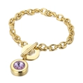 Gold OT buckle chain bracelet with round purple gemstone pendant for women - Gold Style With Purple Stone (KB162159-Z)