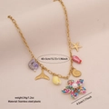 Gouden oceaan ketting met zeester, zeemeermin staart en schelpen hangers - Grote Bloem Schelp Stijl (5855451437776)