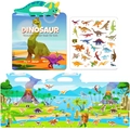 Dinosaur themed reusable jelly sticker book for kids with folding volcano forest scene - Green Dinosaur