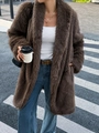 Eleganter dunkelbrauner Webpelzmantel mit langen Ärmeln für Damen in schicker Streetwear - S / Braun