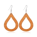 Macro detail of drop-shaped hollow wood earrings with silver metal hooks on white background - Style 43/Light Brown Teardrop Hollow