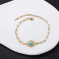 Vintage bohemian gold stainless steel bracelet with oval turquoise and lobster clasp - Sky Blue Turquoise
