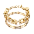 Detailed close-up of double-layer gold U-shape chain bracelet with bamboo style textures - 2 Pcs Gold Set