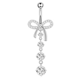 Silbernes Schmetterling-Bauchnabelpiercing mit funkelndem Zirkon-Anhänger auf Weiß - Silberner Schleifenstil (5837885152573) / Silberne Schleife