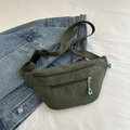 Green corduroy crossbody waist bag with adjustable strap and textured fabric - Dark Green