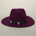 Vintage wine red wool jazz fedora hat with black wavy leather band and white petal rivets - M (56-58cm) / Burgundy