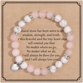 Pink and white beaded friendship bracelet with heart pendant on a Best Friend card - Rose Quartz White Turquoise + Best Friend Card