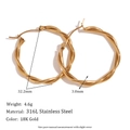 Golden 316L stainless steel twisted hoop earrings with 18K gold plated texture for women - Slim Twisted Hoop Earrings - Gold / 30MM