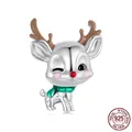 Cute S925 sterling silver Christmas reindeer charm with colorful enamel for DIY bracelets - Cartoon Reindeer (BSC1184)