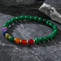 Pulsera de cuentas estilo malaquita de 6mm con siete piedras chakra y espaciadores oro - Estilo Textura de Malaquita Verde 7 Chakras (6mm Pavo Real Verde) / Diámetro de la cuenta 6mm