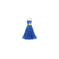 Blue decorative tassel pendant with a golden thread collar and a silver metal ring - Blue