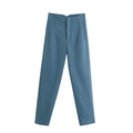 Pantaloni blu a vita alta da donna, vestibilità slim con eleganti pieghe in vita in blu - XS / Pantaloni e gonne / Blu