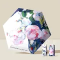 Mini foldable sun umbrella featuring white rose oil painting art and UV protection - White Rose (Mini Flat 6-Fold)