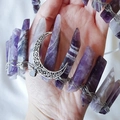 Handmade amethyst crystal crown with silver moon ornament for bohemian bridal wedding - Purple Standing Style - Diagonal Moon