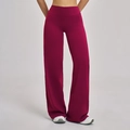 Deep burgundy high waisted wide leg yoga pants in premium elastic fabric - Raspberry Red
