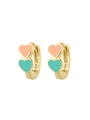 Orecchini S925 oro 14K con ciondoli a doppio cuore in smalto rosa e verde - Rosa Chiaro+Blu-Verde