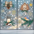 Christmas window decals with blue birds, vintage lantern, and pinecones for glass decor - Set of 2-BQ563+564