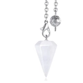 Polished hexagonal white crystal point pendulum necklace with silver chain and ball charm - White Quartz