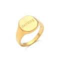 Square gold plated stainless steel ring with darling engraving in a minimalist style - US 6 / darling