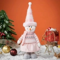 Plush Christmas snowman figurine wearing pink plaid hat and scarf for holiday decor - 30CM Pink Snowman Style