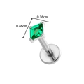 Silver F136 titanium labret stud with green square gemstone in 4-prong setting - Silver Square Green Zirconia (T2551-3#Silver)
